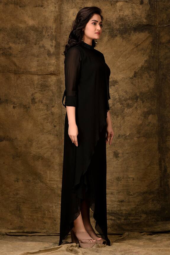 Ariyana Couture Black Viscose Georgette Asymmetric Maxi Dress 5