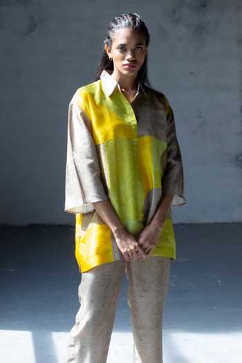 Shades Of Brown Viscose Dupion Printed Shirt Style Tunic  (1 PC)