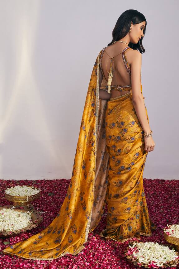 Drishti & Zahabia Yellow Dupion Silk Printed Saree With Blouse 2