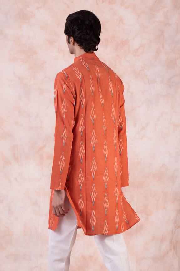 Armen & Co Orange Cotton Ikat Full Sleeve Kurta 2