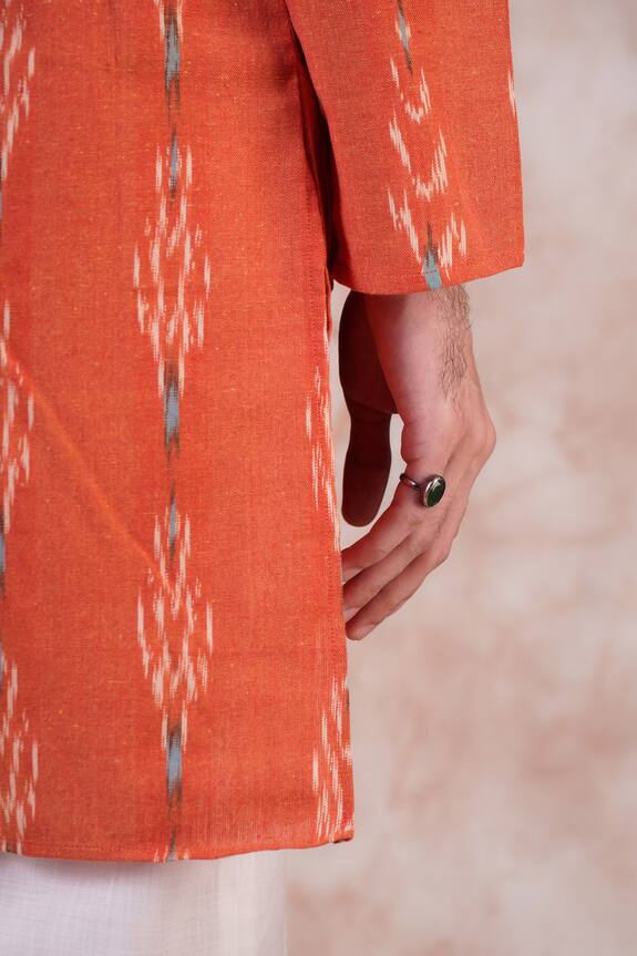 Armen & Co Orange Cotton Ikat Full Sleeve Kurta 3