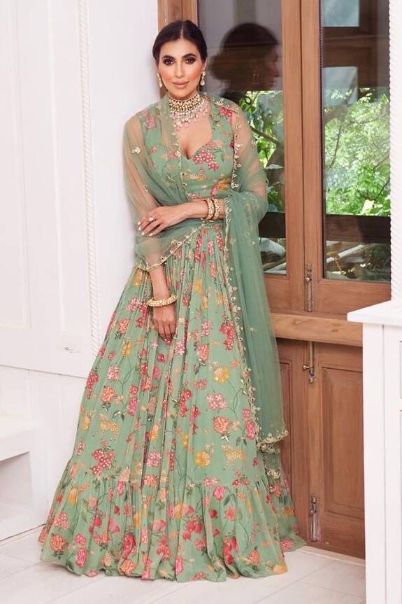 Paulmi and Harsh Green Jungle Print Lehenga Set 0