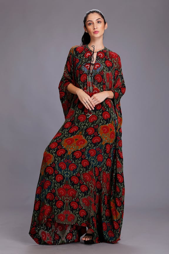 Alpona Designs Black Natural Crepe Floral Print Dress 1