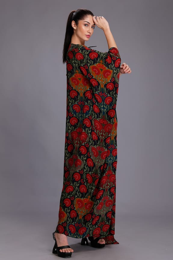 Alpona Designs Black Natural Crepe Floral Print Dress 3