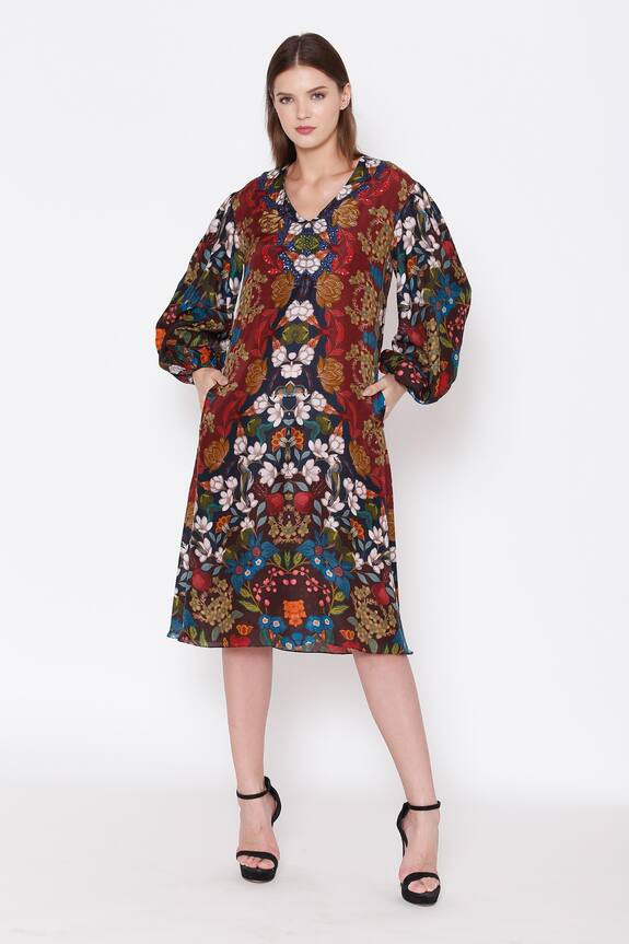 Alpona Designs Multi Color Cotton Silk Floral Print Tunic 1