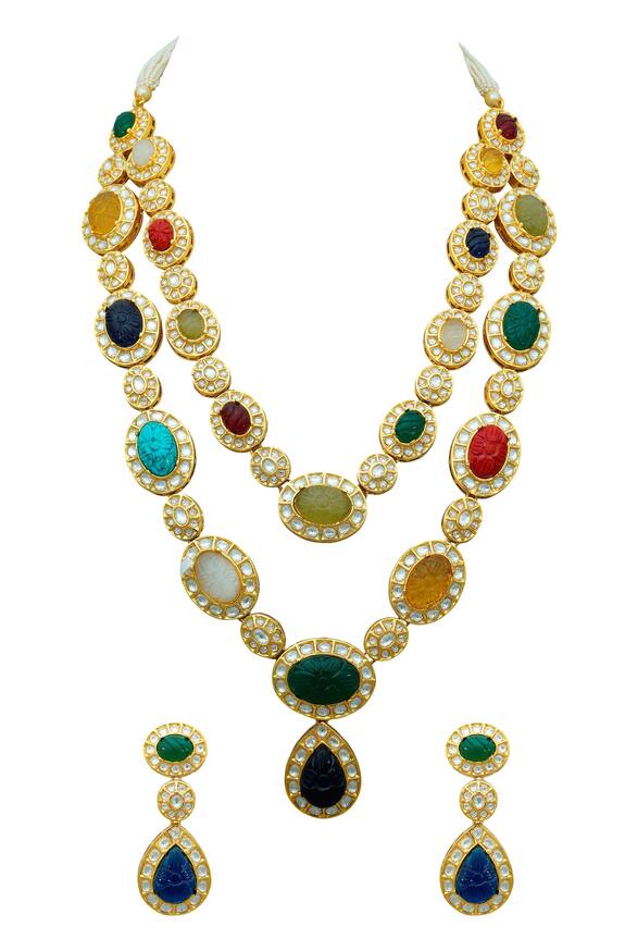 Buy Ekathva Jaipur Studded Navrattan Layered Necklace Jewellery Set