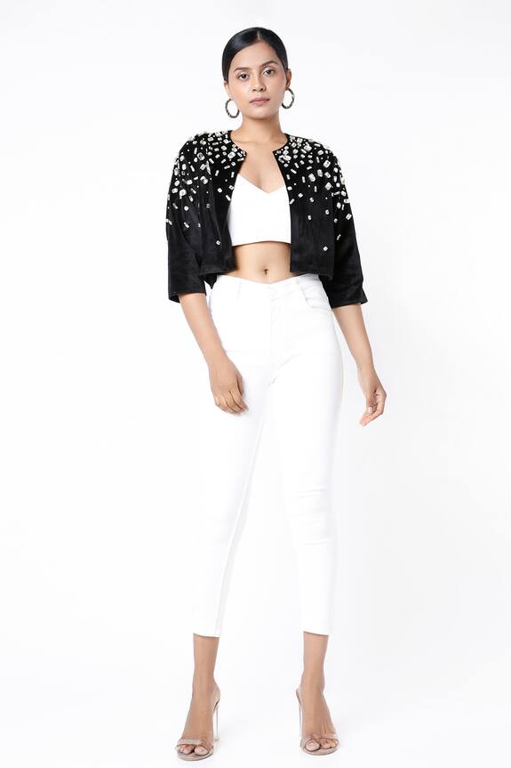 Buy Emblaze Black Velvet Embellished Jacket Online Aza Fashions