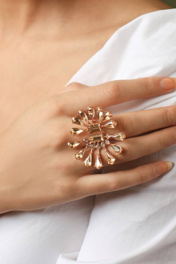 Esme by Aashna Dalmia Floral Crystal Ring 0