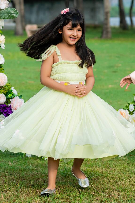 Little Luxury Green Flared Dress For Girls 0
