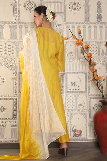 Yellow Chanderi Silk Pant Suit