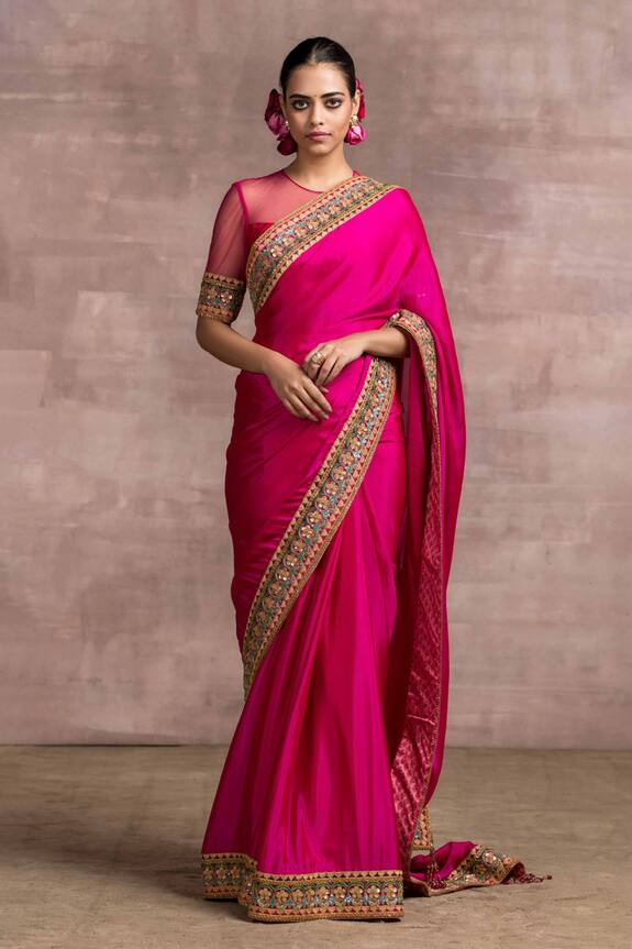 Tarun Tahiliani Pink Embroidered Saree With Blouse 0