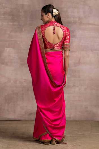 Buy Tarun Tahiliani Pink Satin Silk Saree With Blouse Online | Aza Fashions