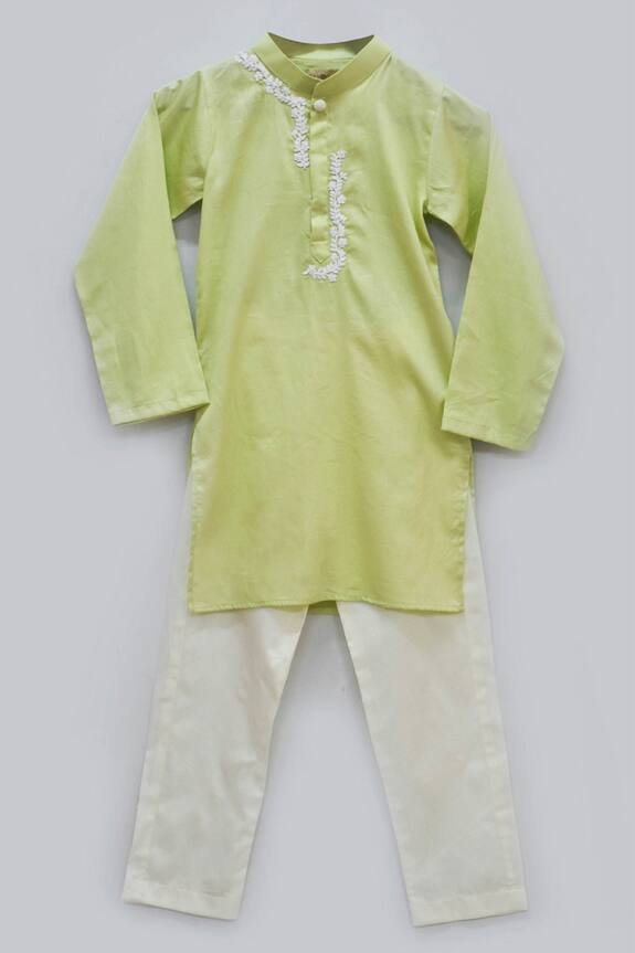 Fayon Kids Green Embroidered Kurta Set For Boys 0