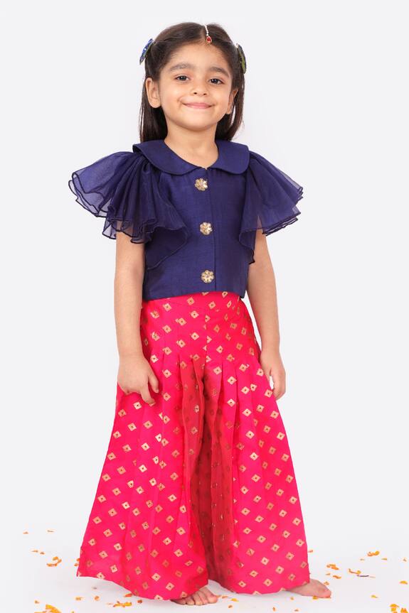 Free Sparrow Pink Butterfly Sleeves Top And Palazzo Set For Girls 1