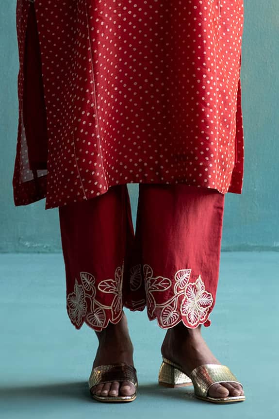 Buy Shivani Bhargava Red Cotton Silk Cutwork Straight-fit Pant Online ...