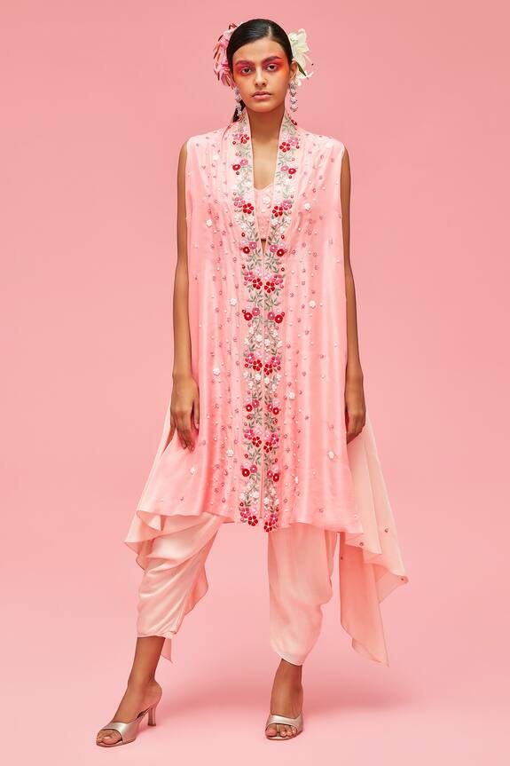Nachiket Barve Peach Asymmetric Jacket And Dhoti Pant Set 0