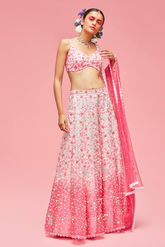 Nachiket Barve Pink Organza Embroidered Lehenga Set 0