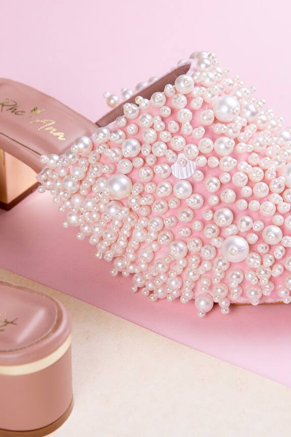 Rhe-Ana Pink Pretty Pearly Block Heel Mules 4