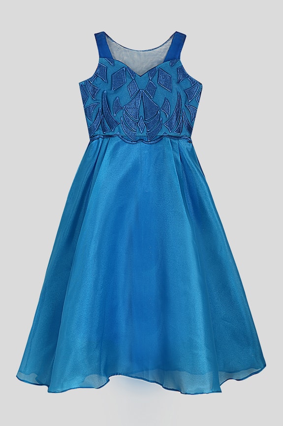 PWN Blue Embroidered Gown For Girls 0
