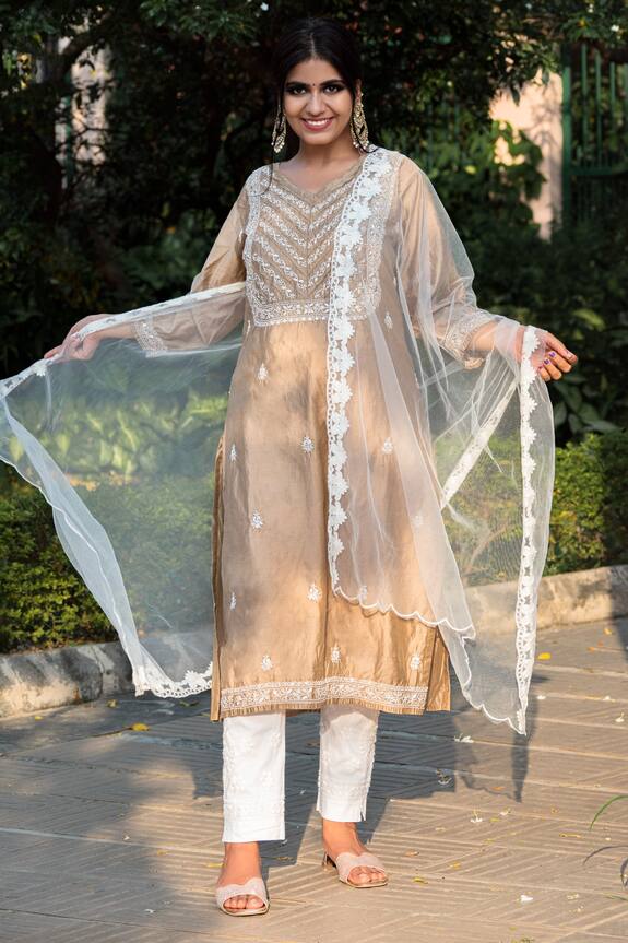 beige chikankari kurta