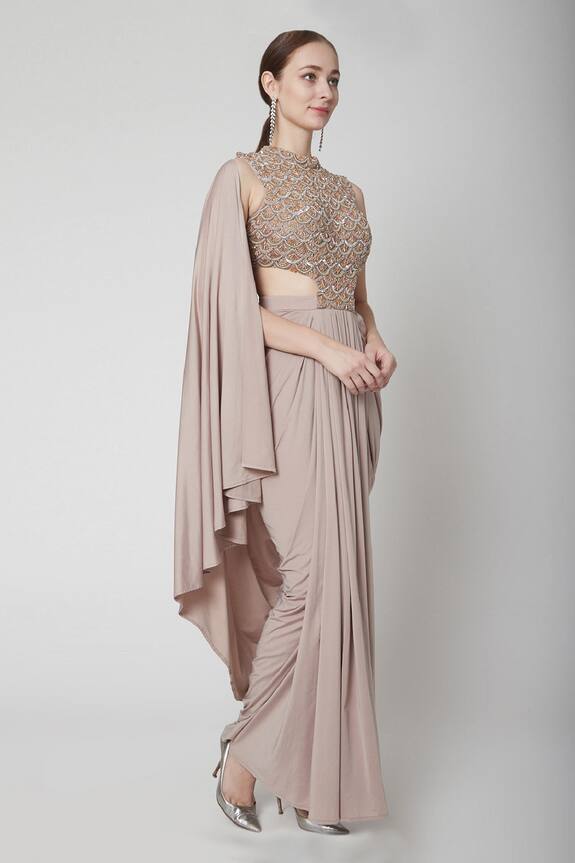 Jade By Ashima Pink Net Draped Saree Gown 1