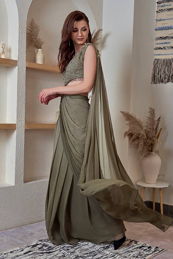 Jade By Ashima Green Georgette Saree Gown 3