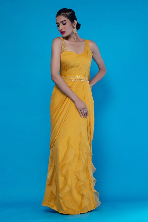 yellow saree gown