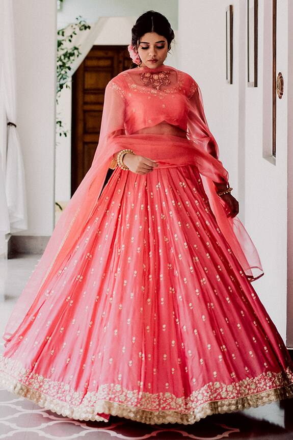 Gul By Aishwarya Pink Satin Silk Zardozi Embroidered Lehenga Set 0