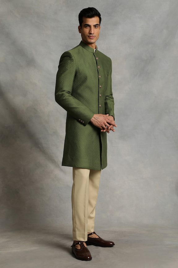 Gargee Designers Green Cotton Silk Quilted Sherwani Set 3