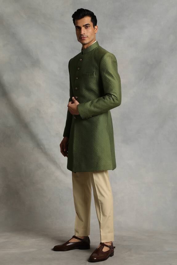 Gargee Designers Green Cotton Silk Quilted Sherwani Set 5