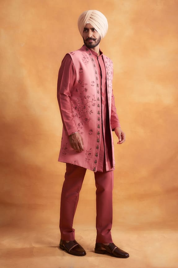 Gargee Designers Pink Cotton Silk Embroidered Bundi And Kurta Set 3