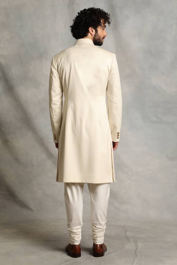 Gargee Designers White Poly Viscose Mandarin Collar Sherwani Set 2