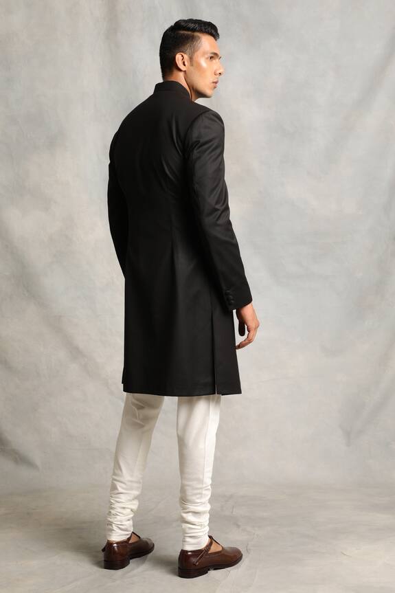 Gargee Designers Black Poly Viscose Mandarin Collar Sherwani Set 2