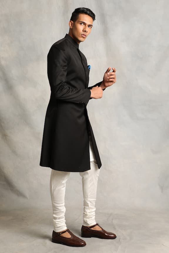 Gargee Designers Black Poly Viscose Mandarin Collar Sherwani Set 4