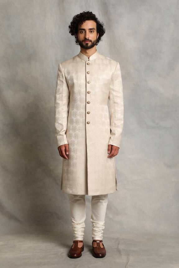 Gargee Designers White Viscose Jacquard Textured Sherwani Set 2