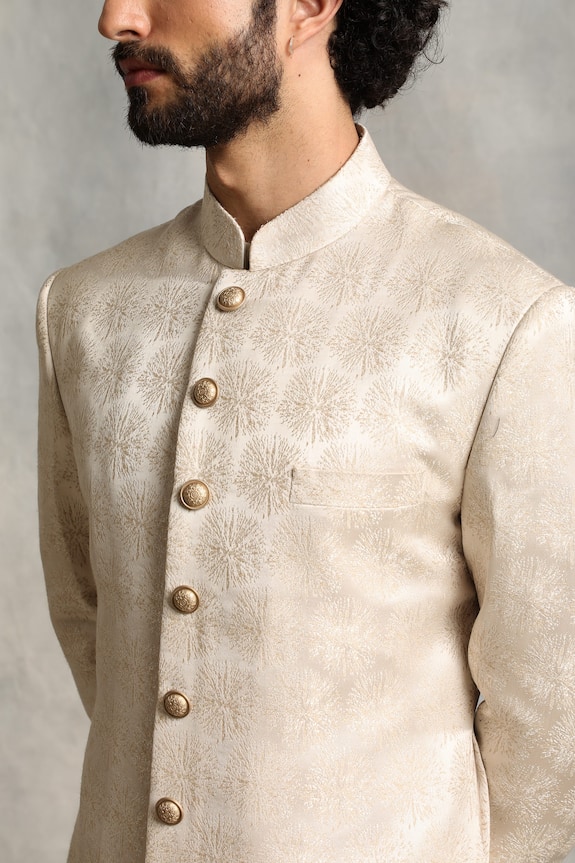Gargee Designers White Viscose Jacquard Textured Sherwani Set 4