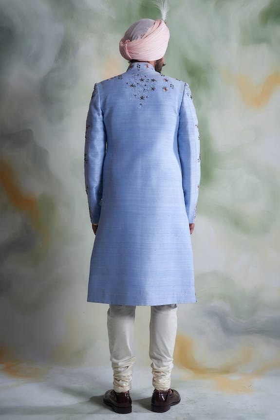 Gargee Designers Blue Raw Silk Embroidered Sherwani Set 2