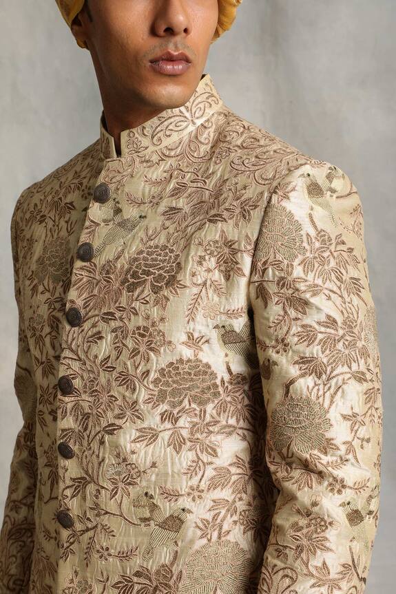 Gargee Designers Beige Raw Silk Floral Embroidered Sherwani Set 5