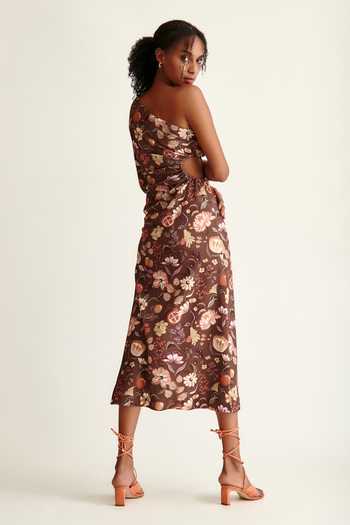 one shoulder floral cocktail dress