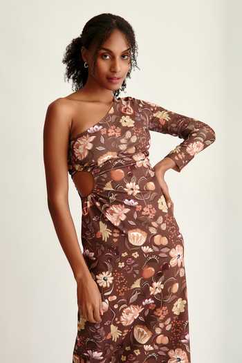 one shoulder floral cocktail dress