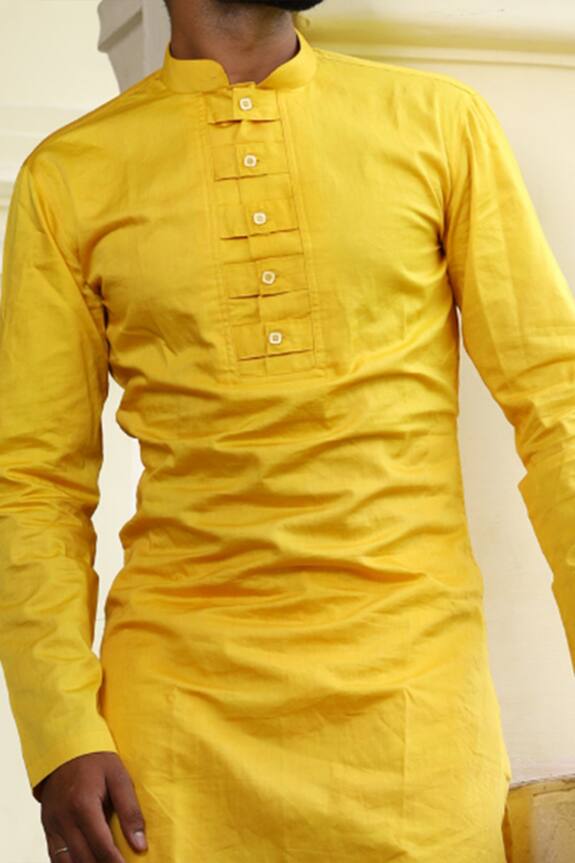Hilo Design Yellow Nilay Satin Cotton Kurta 3