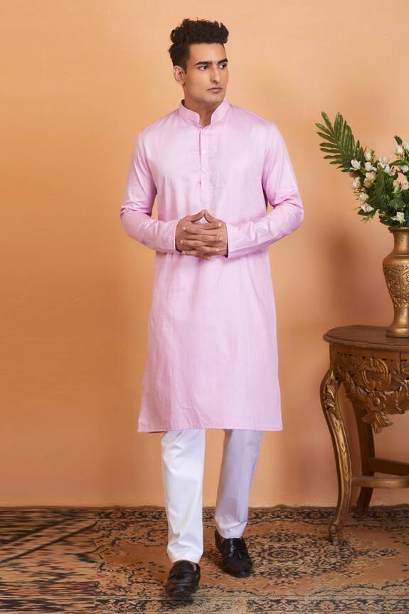 Hilo Design Pink Cerise Basik Cotton Silk Kurta 1