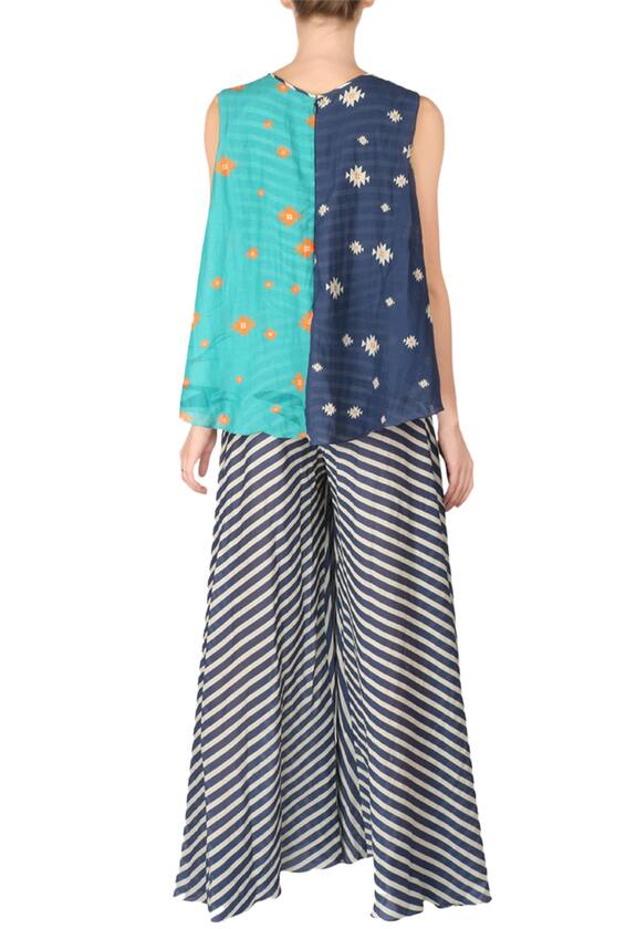 Soup by Sougat Paul Navy Blue And Sea Green Aztec Striped Jumpsuit 2