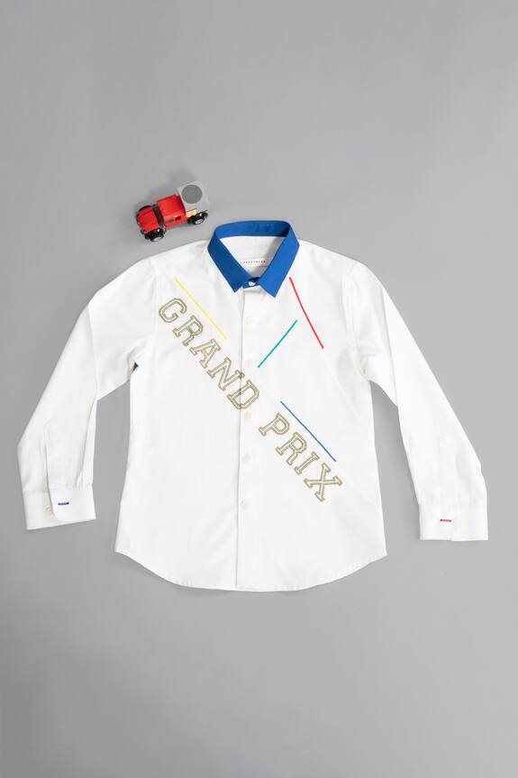 Partykles White Embroidered Typographic Shirt For Boys 0