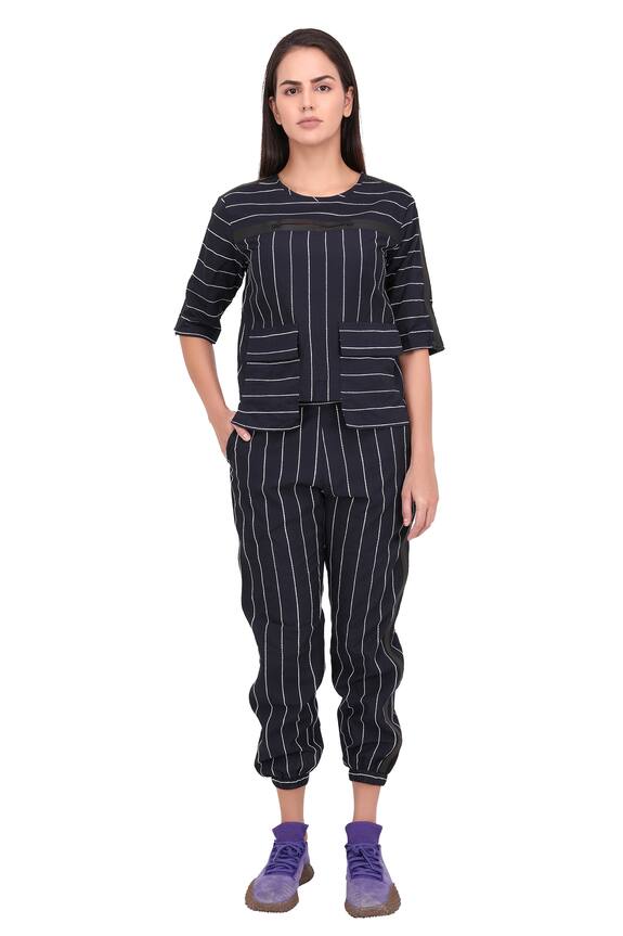 I am Trouble by KC Blue Cotton Striped Top And Pant Set 0