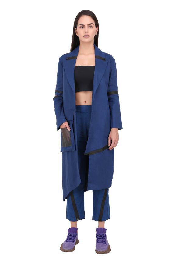 I am Trouble by KC Blue Linen Jacket And Pant Set 0