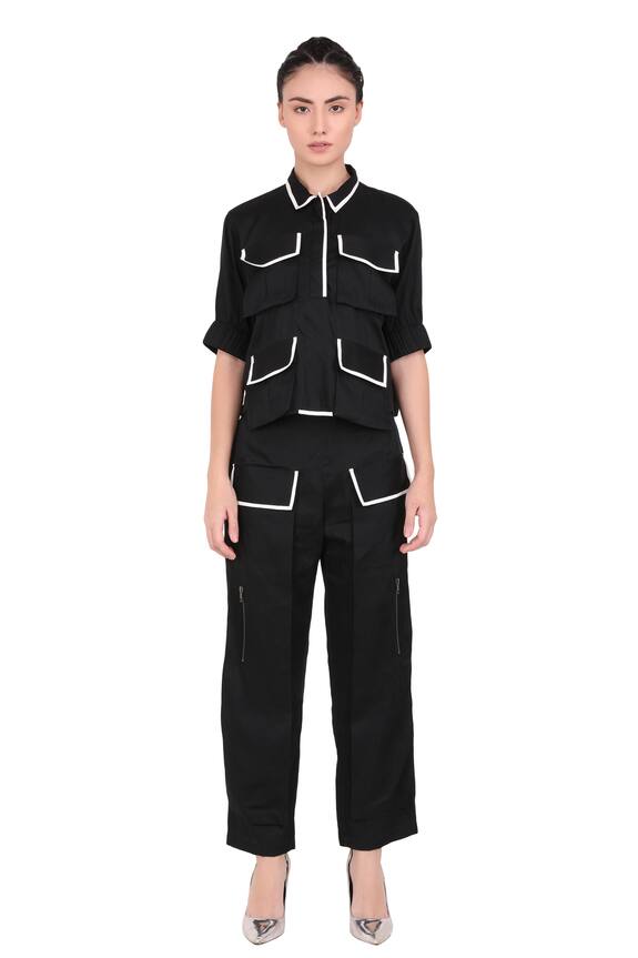 I am Trouble by KC Black Modal Rayon Twill Textured Cotton Pant Set 0
