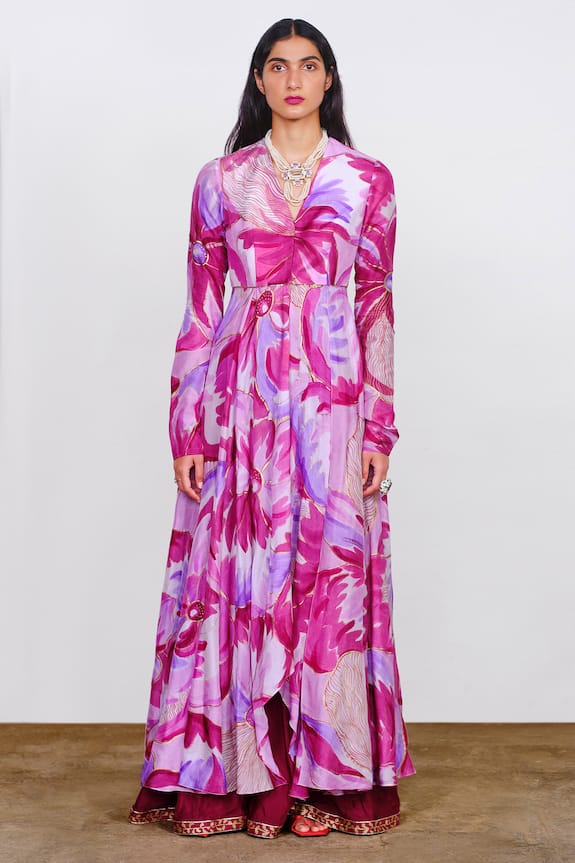 Buy Vedika M Purple Silk Kurta And Palazzo Pant Set Online | Aza Fashions