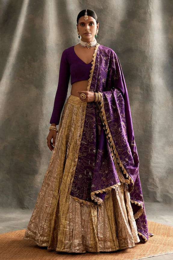 Buy Itrh Gold Panelled Lampi Lehenga Set Online Aza Fashions