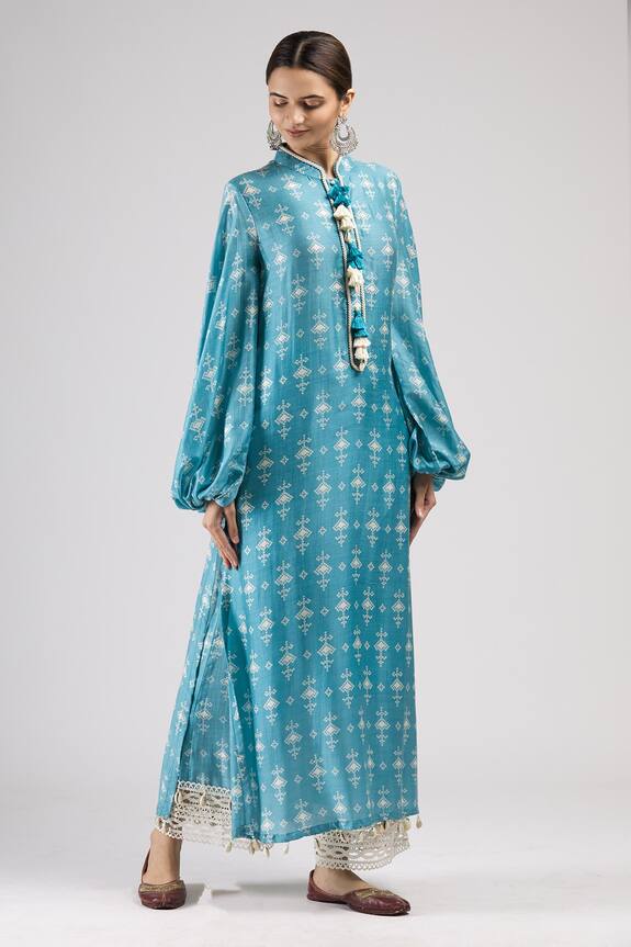 Buy J by Jannat Blue Cotton Printed Kurta Online | Aza Fashions